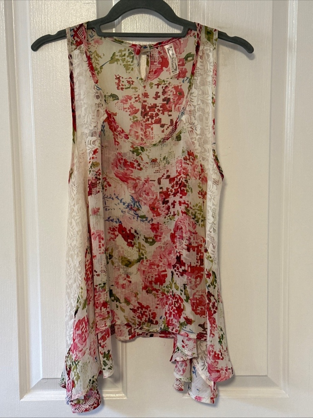 Milk & Honey Floral Lace Tank Top - Medium - Pink Boho Sharkbite Sheer Flowy